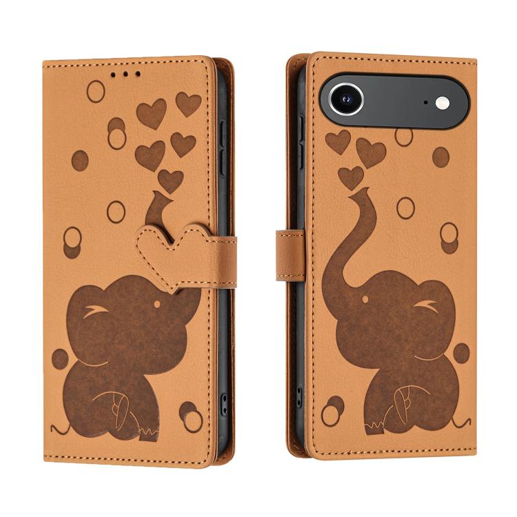 For iPhone Air Cartoon Elephant Embossed Leather Phone Case(Yellow)