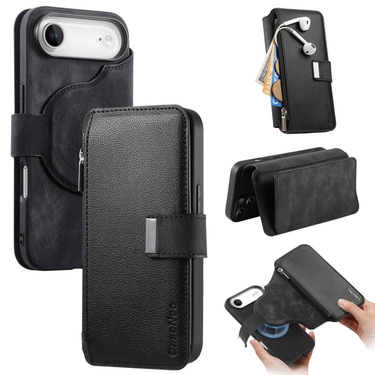 For iPhone Air CaseNeo MagSafe RFID Anti-theft Zipper Wallet Retro Leather Phone Case(Black)