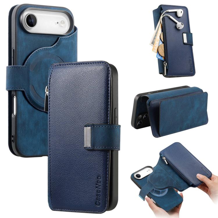 For iPhone Air CaseNeo MagSafe RFID Anti-theft Zipper Wallet Retro Leather Phone Case(Blue)