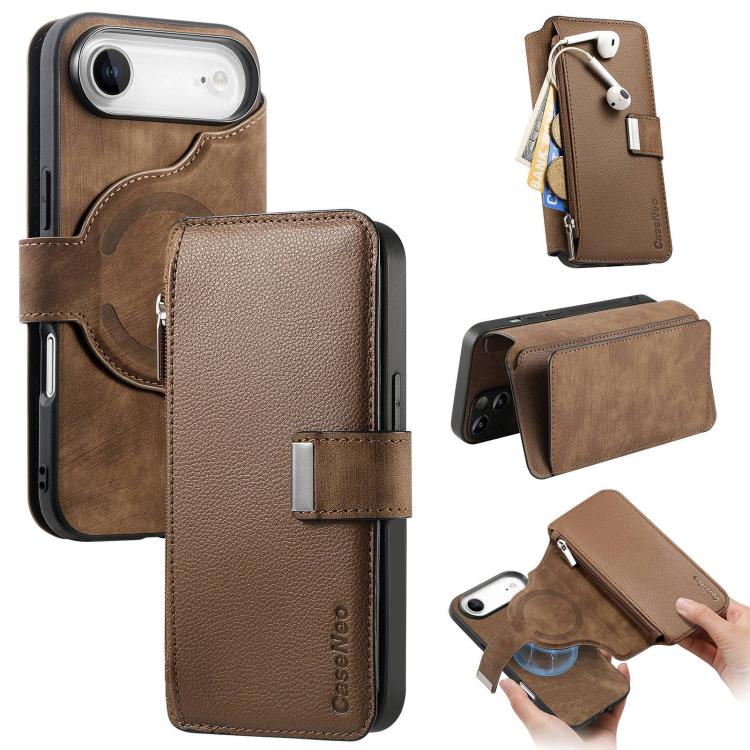 For iPhone Air CaseNeo MagSafe RFID Anti-theft Zipper Wallet Retro Leather Phone Case(Brown)