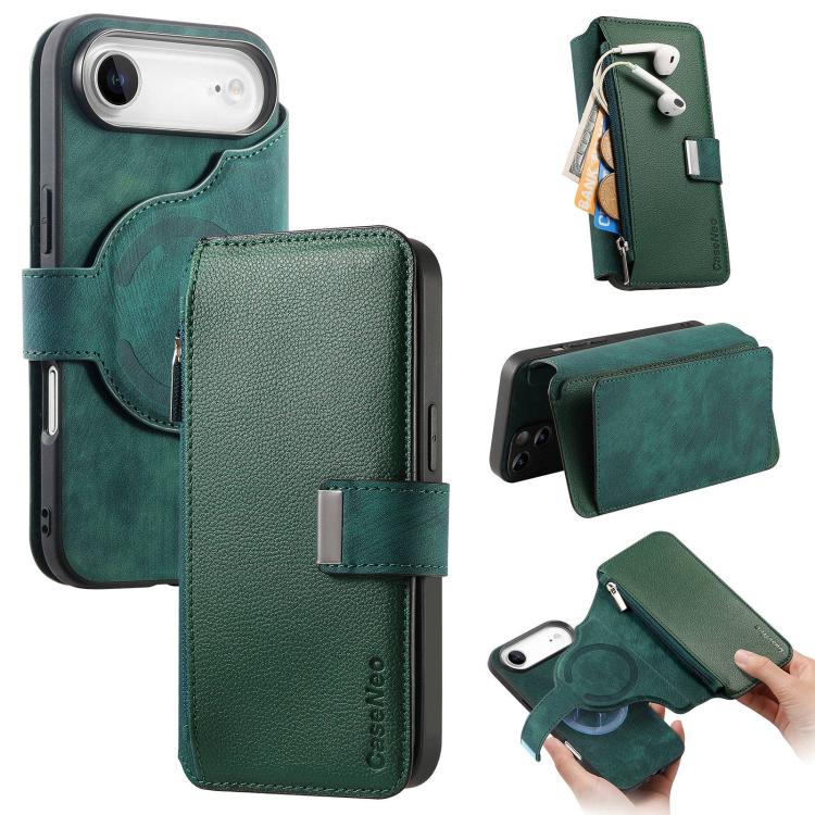 For iPhone Air CaseNeo MagSafe RFID Anti-theft Zipper Wallet Retro Leather Phone Case(Green)