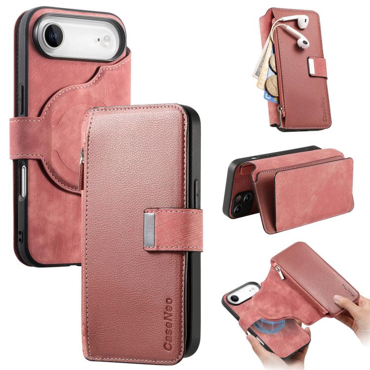 For iPhone Air CaseNeo MagSafe RFID Anti-theft Zipper Wallet Retro Leather Phone Case(Pink)