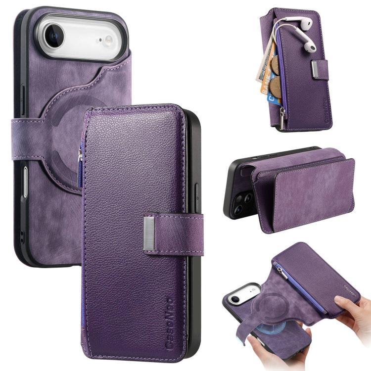For iPhone Air CaseNeo MagSafe RFID Anti-theft Zipper Wallet Retro Leather Phone Case(Purple)