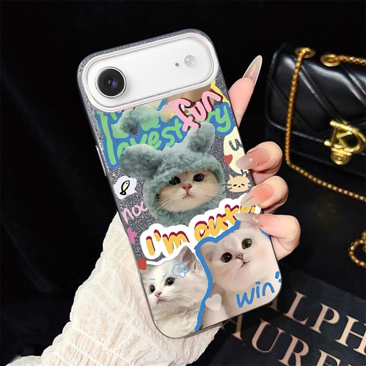 For iPhone Air Cats Pattern IMD Glitter PC Hybrid TPU Phone Case(Black)