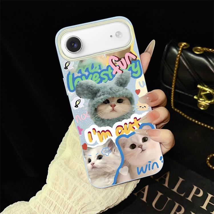 For iPhone Air Cats Pattern IMD Glitter PC Hybrid TPU Phone Case(Blue)
