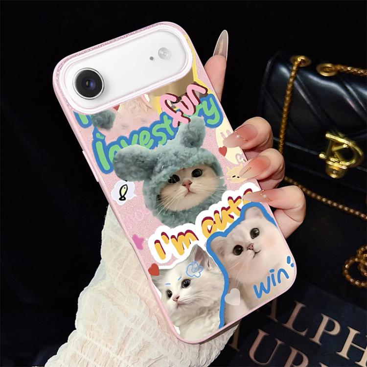 For iPhone Air Cats Pattern IMD Glitter PC Hybrid TPU Phone Case(Pink)