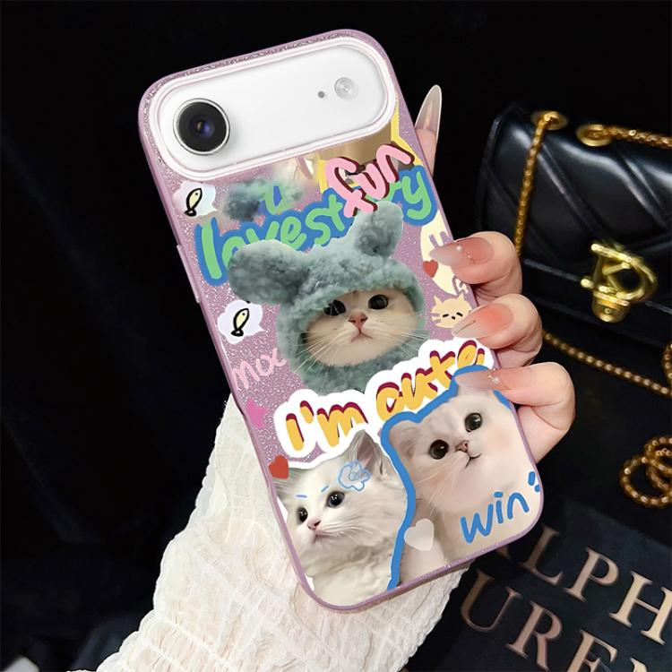 For iPhone Air Cats Pattern IMD Glitter PC Hybrid TPU Phone Case(Purple)