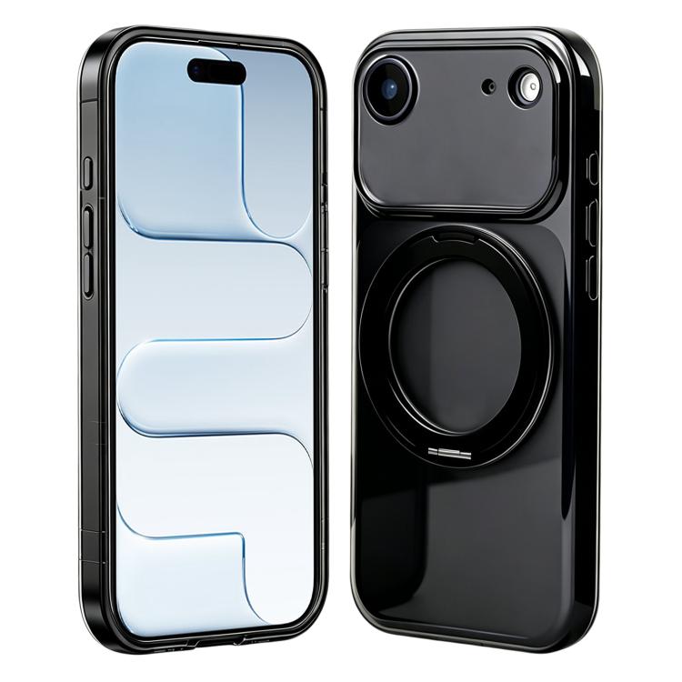 For iPhone Air Change to 17 Pro Silicone Magnetic Phone Case with 360 Degrees Rotating Holder(Black)