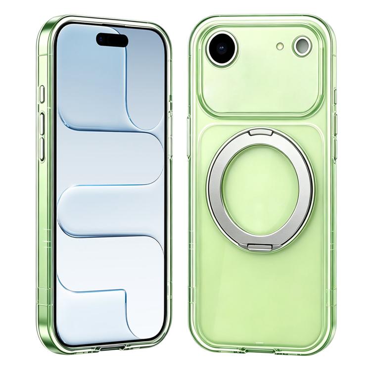 For iPhone Air Change to 17 Pro Silicone Magnetic Phone Case with 360 Degrees Rotating Holder(Green)