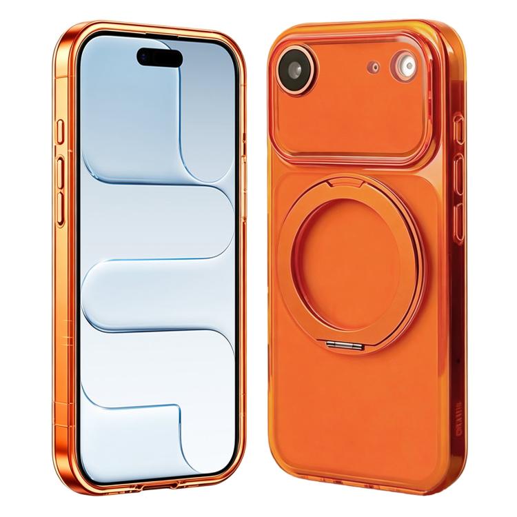 For iPhone Air Change to 17 Pro Silicone Magnetic Phone Case with 360 Degrees Rotating Holder(Orange)