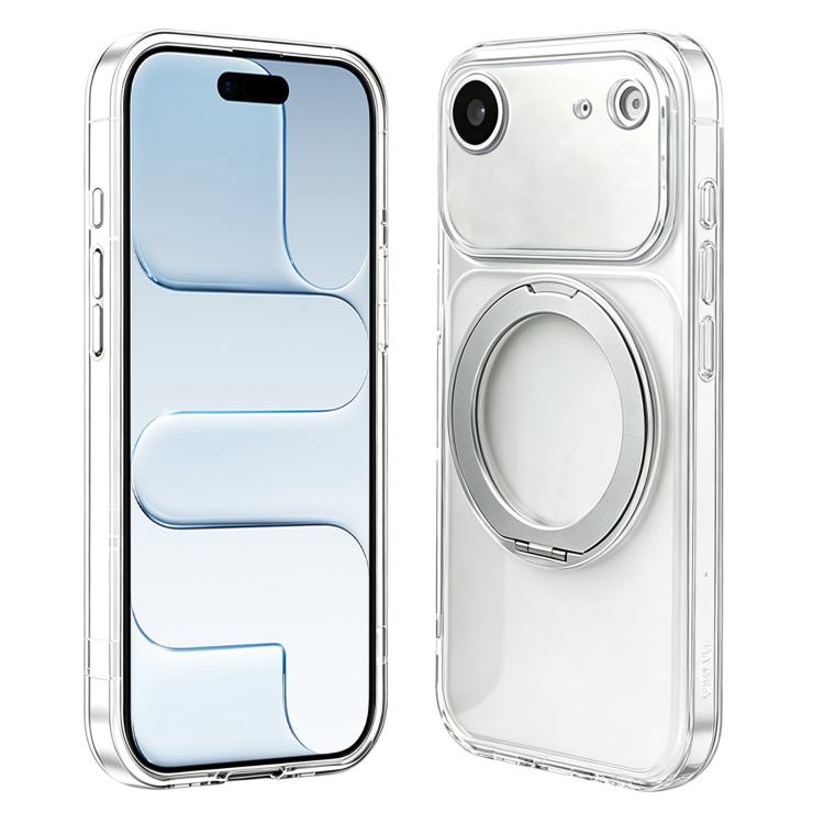 For iPhone Air Change to 17 Pro Silicone Magnetic Phone Case with 360 Degrees Rotating Holder(Transparent)