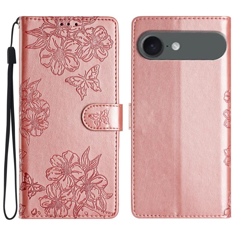 For iPhone Air Cherry Blossom Butterfly Skin Feel Embossed PU Phone Case(Rose Gold)