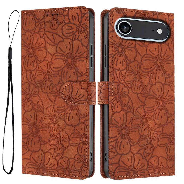 For iPhone Air Cherry Blossoms Embossed Leather Phone Case(Brown)