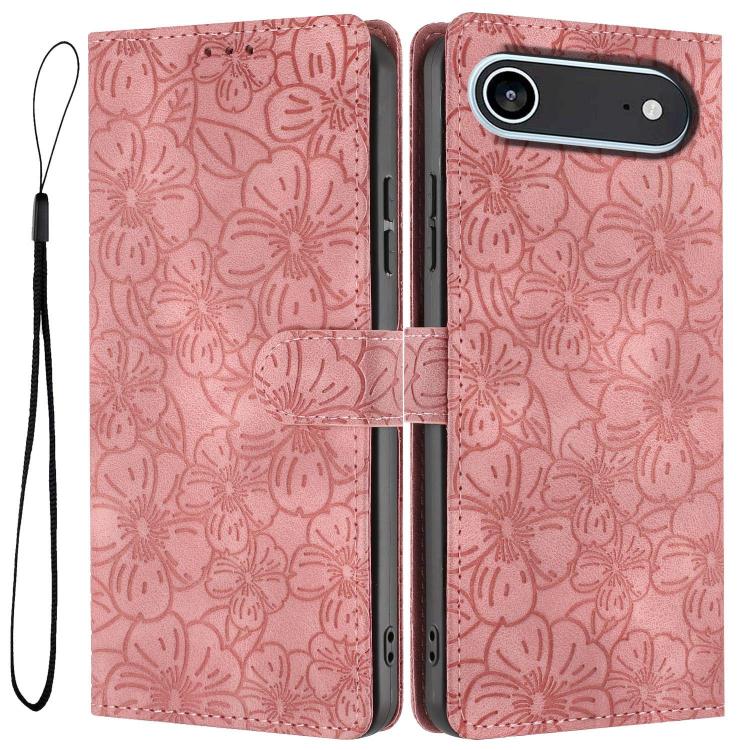For iPhone Air Cherry Blossoms Embossed Leather Phone Case(Pink)