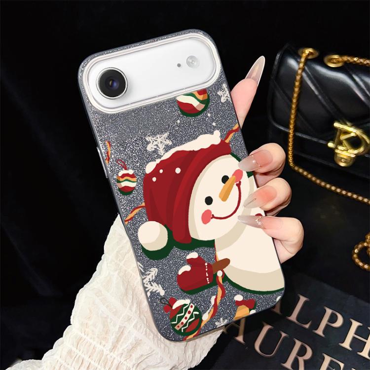 For iPhone Air Christmas Pattern IMD Glitter PC Hybrid TPU Phone Case(Black)
