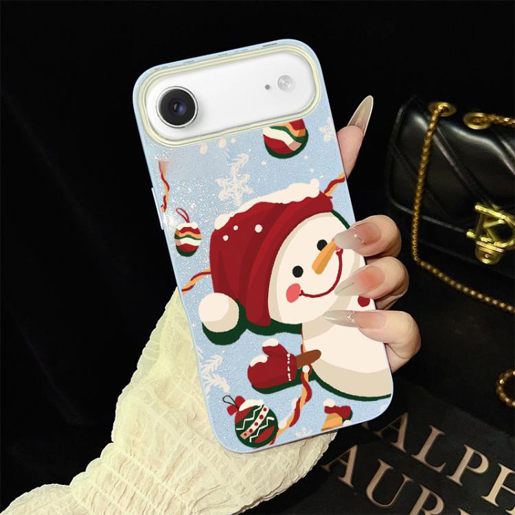 For iPhone Air Christmas Pattern IMD Glitter PC Hybrid TPU Phone Case(Blue)