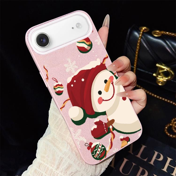 For iPhone Air Christmas Pattern IMD Glitter PC Hybrid TPU Phone Case(Pink)