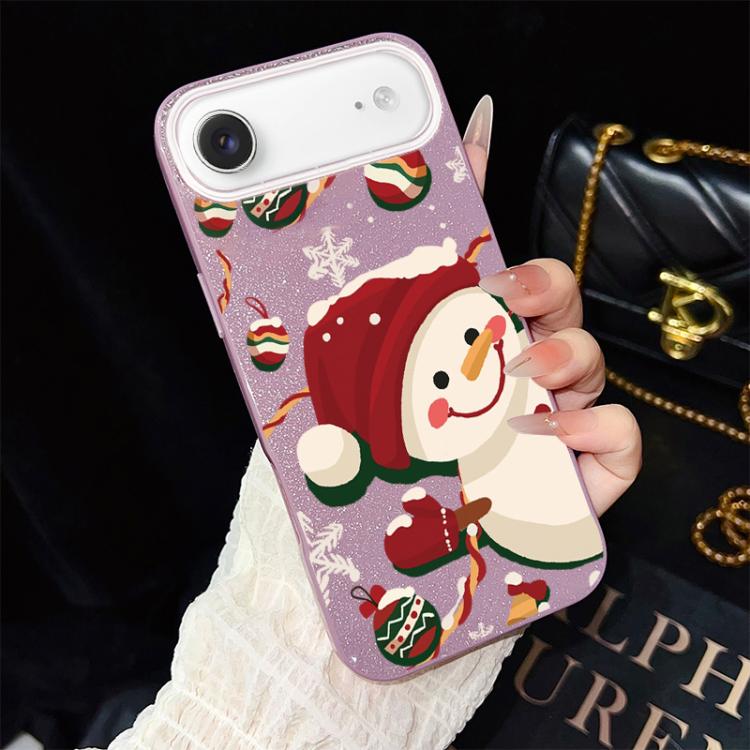 For iPhone Air Christmas Pattern IMD Glitter PC Hybrid TPU Phone Case(Purple)