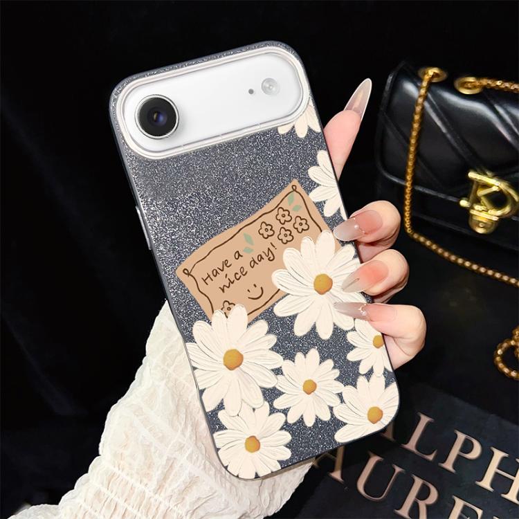 For iPhone Air Chrysanthemum Pattern IMD Glitter PC Hybrid TPU Phone Case(Black)