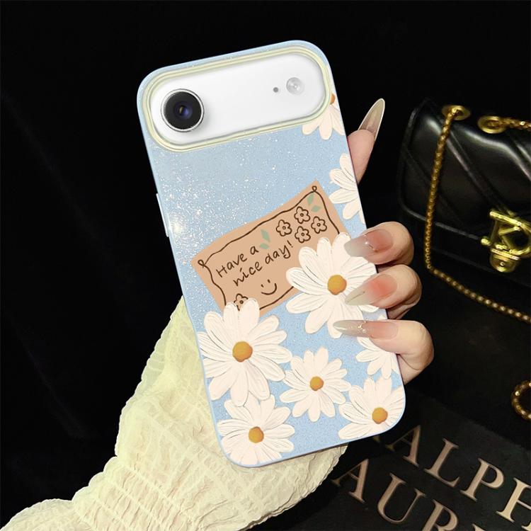 For iPhone Air Chrysanthemum Pattern IMD Glitter PC Hybrid TPU Phone Case(Blue)