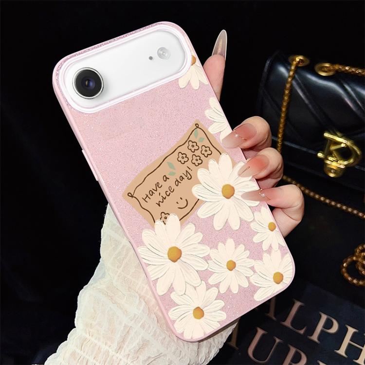 For iPhone Air Chrysanthemum Pattern IMD Glitter PC Hybrid TPU Phone Case(Pink)