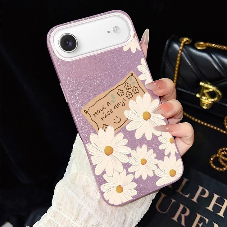 For iPhone Air Chrysanthemum Pattern IMD Glitter PC Hybrid TPU Phone Case(Purple)