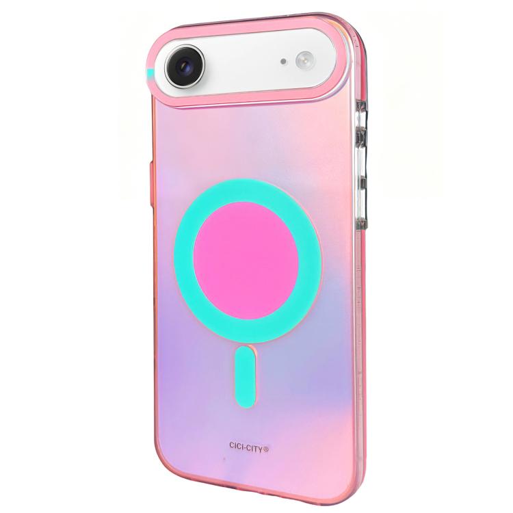 For iPhone Air CICI-CITY CH-56 Macaron Aurora Magnetic Metal Button Skin-Feel Phone Case(Pink)
