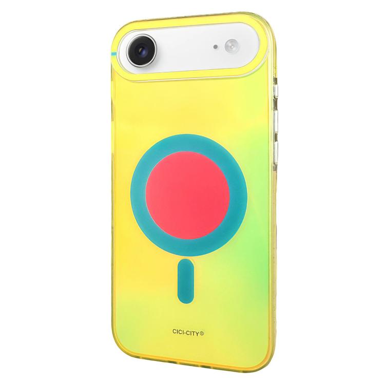 For iPhone Air CICI-CITY CH-56 Macaron Aurora Magnetic Metal Button Skin-Feel Phone Case(Yellow)