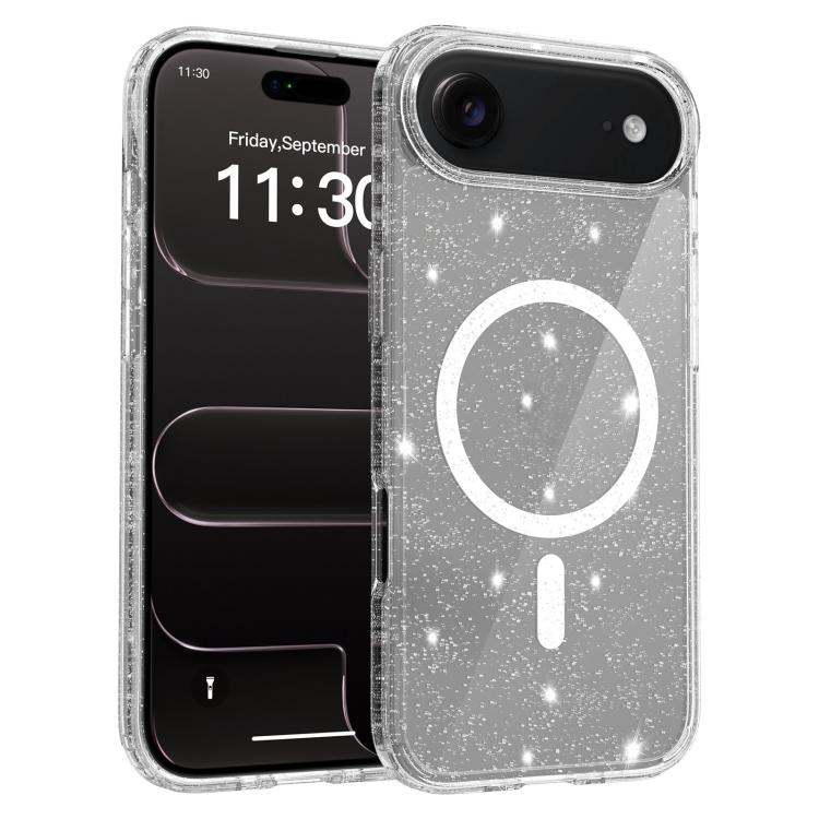 For iPhone Air Clear Glitter Magnetic PC Hybrid TPU Phone Case(Transparent)