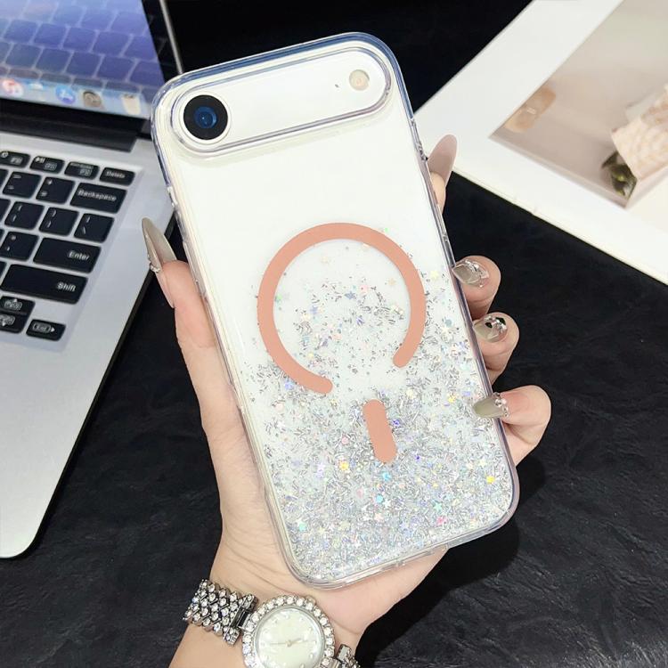 For iPhone Air Clear Glitter TPU Magnetic Phone Case(Orange Rhinestone)