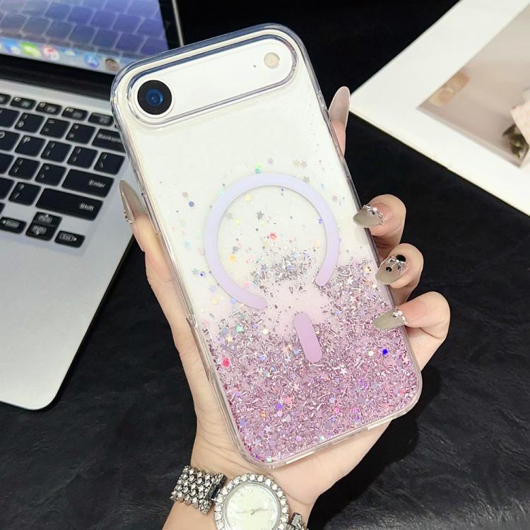 For iPhone Air Clear Glitter TPU Magnetic Phone Case(Pink Rhinestone)