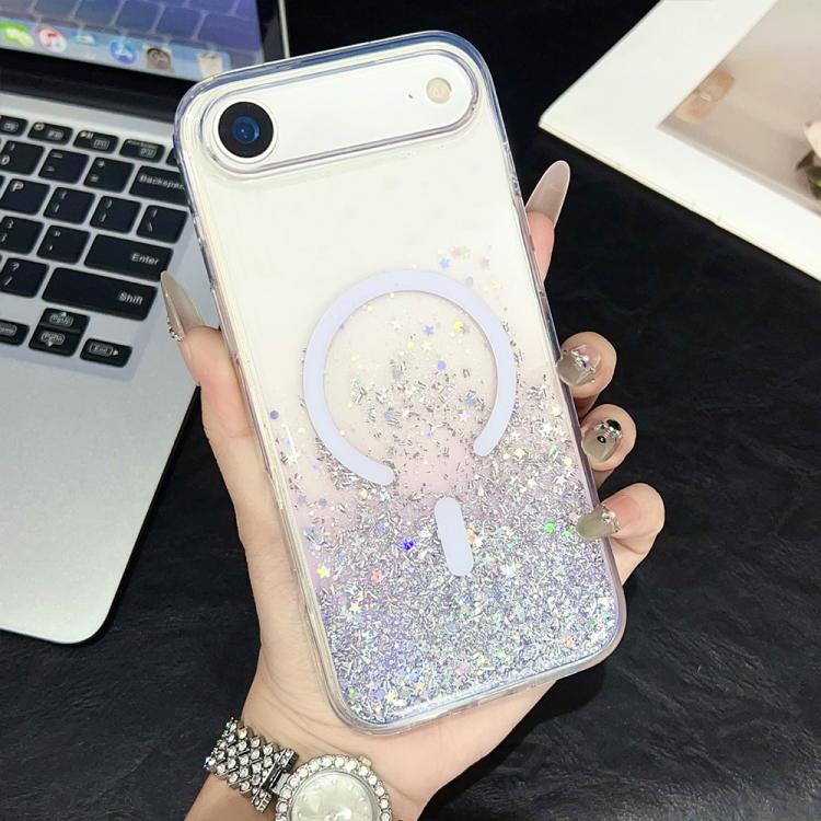 For iPhone Air Clear Glitter TPU Magnetic Phone Case(Purple Rhinestone)