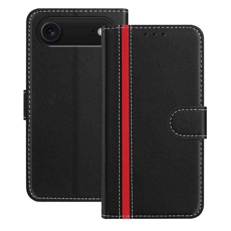 For iPhone Air Color Block Card Slots Vegan Leather Phone Case(Black)