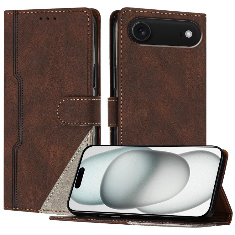 For iPhone Air Color Matching Buckle Clasp Vegan Leather Phone Case(Brown)