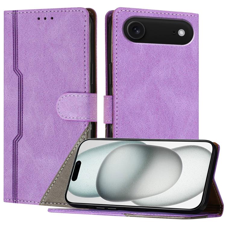 For iPhone Air Color Matching Buckle Clasp Vegan Leather Phone Case(Purple)