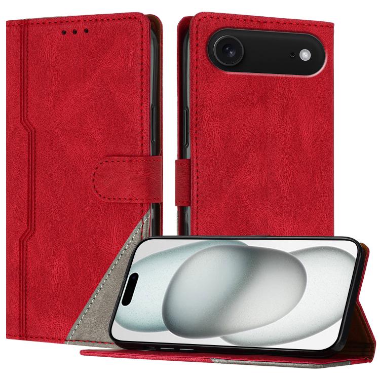 For iPhone Air Color Matching Buckle Clasp Vegan Leather Phone Case(Red)
