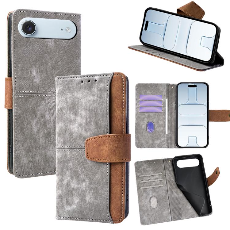 For iPhone Air Color Stitching Skin Feel Leather RFID Blocking Phone Case(Grey)
