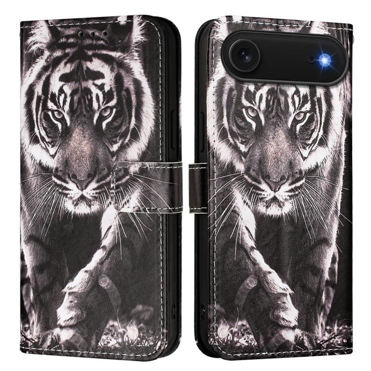 For iPhone Air Colored Drawing Pattern Plain Weave Leather Phone Case(Black And White Tiger)