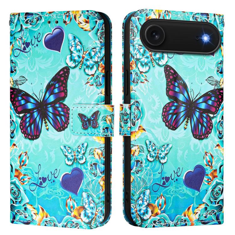 For iPhone Air Colored Drawing Pattern Plain Weave Leather Phone Case(Caring Butterfly)