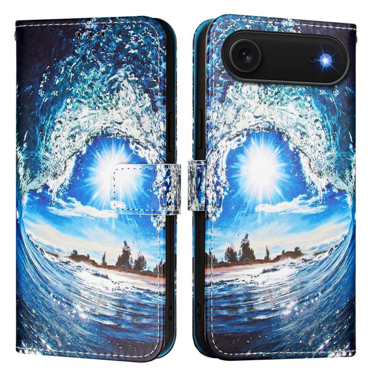For iPhone Air Colored Drawing Pattern Plain Weave Leather Phone Case(Waves And Sun)