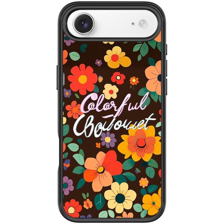 For iPhone Air Colorful Flowers Pattern Magnetic Phone Case(Black)