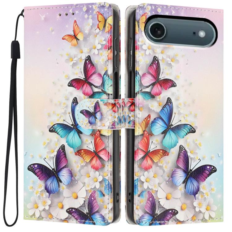 For iPhone Air Colorful Painting Vegan Leather Phone Case with Lanyard(Colorful Butterflies)
