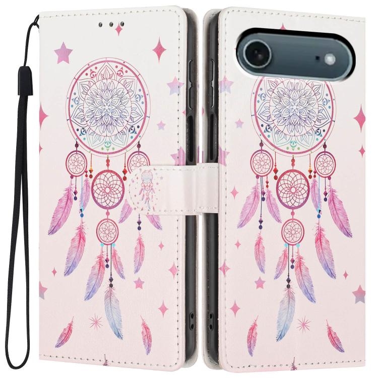 For iPhone Air Colorful Painting Vegan Leather Phone Case with Lanyard(Feather Wind Chimes)