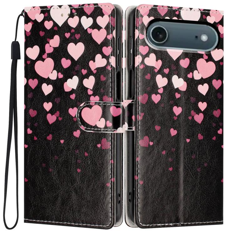 For iPhone Air Colorful Painting Vegan Leather Phone Case with Lanyard(Hearts)