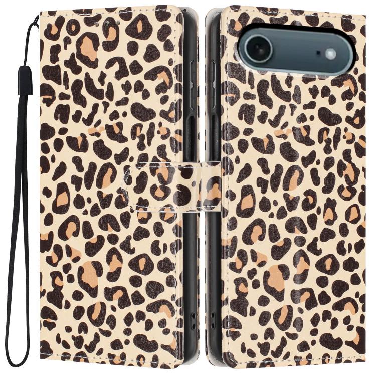 For iPhone Air Colorful Painting Vegan Leather Phone Case with Lanyard(Leopard Print)