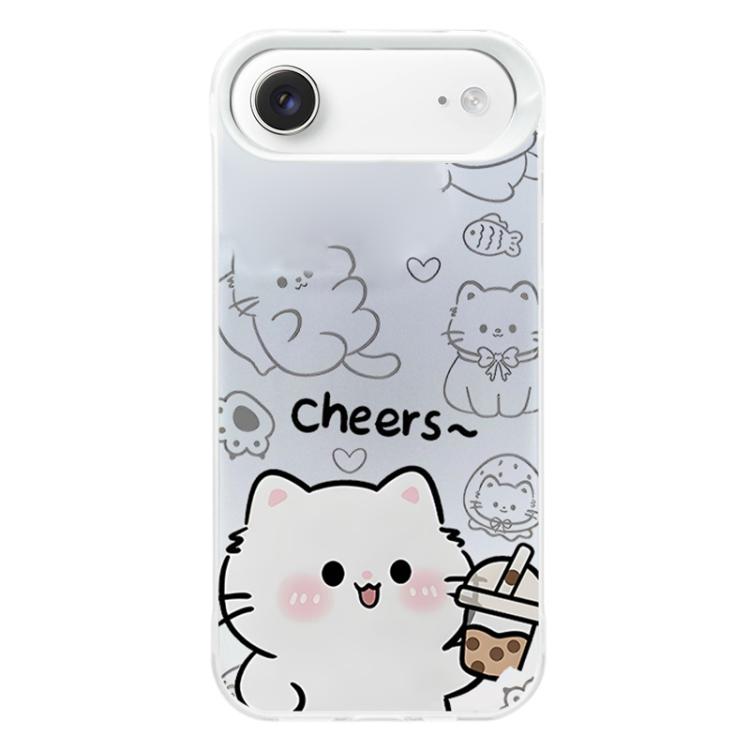 For iPhone Air Colorful Silver Plated IMD Pattern PC Hybrid TPU Phone Case(White Cat)
