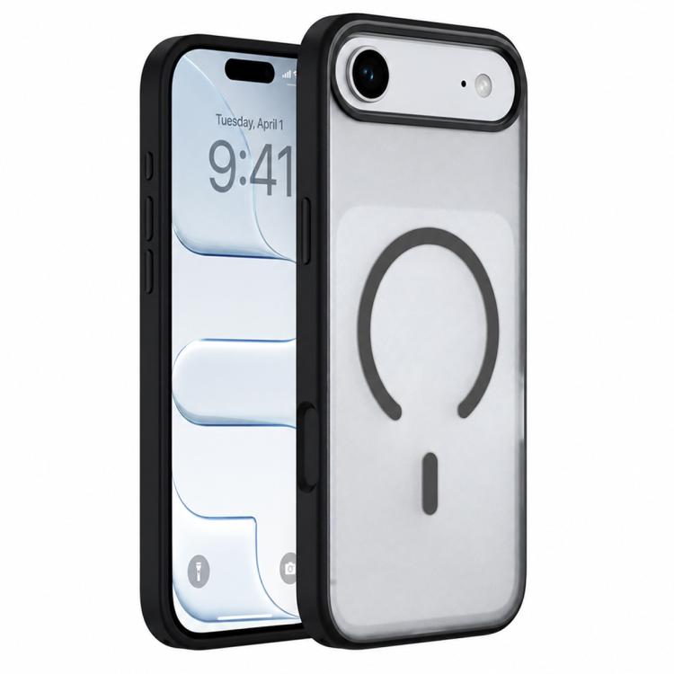 For iPhone Air Colorful Skin-Friendly Metal Lens Frame Magnetic Phone Case(Black)