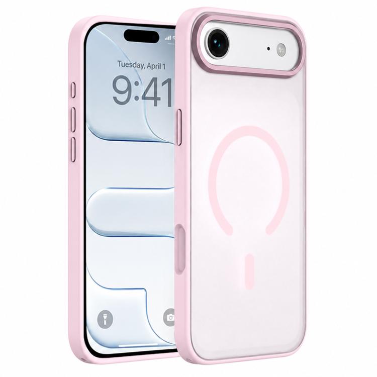 For iPhone Air Colorful Skin-Friendly Metal Lens Frame Magnetic Phone Case(Pink)