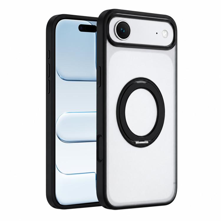 For iPhone Air Colorful Skin-Friendly Metal Lens Frame Magnetic Rotating Holder Phone Case(Black)