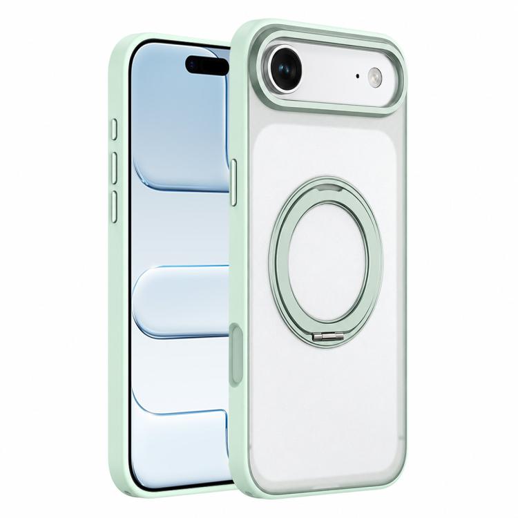 For iPhone Air Colorful Skin-Friendly Metal Lens Frame Magnetic Rotating Holder Phone Case(Green)